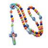 Colar Terço Infantil de Contas Coloridas Pingente de Crucifixo Engraçado Corrente Colar Terço Infantil Rezar