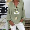 Women's Fashion Casual Spring Autumn Flower Pattern Print Long Sleeve V-Neck Blouses & Shirts