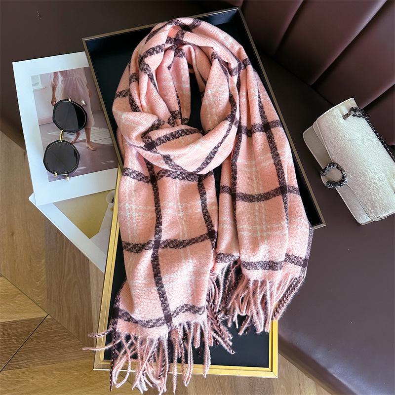 Unisex Korean Plaid Thick Winter Scarf with Tassels - Imitation Cashmere Shawl