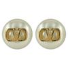 Valentino V Logo Signature Metal and Pearl Bead Stud Earrings in UXM Gold/Cream (5W2J0E35 0O3) [Used]