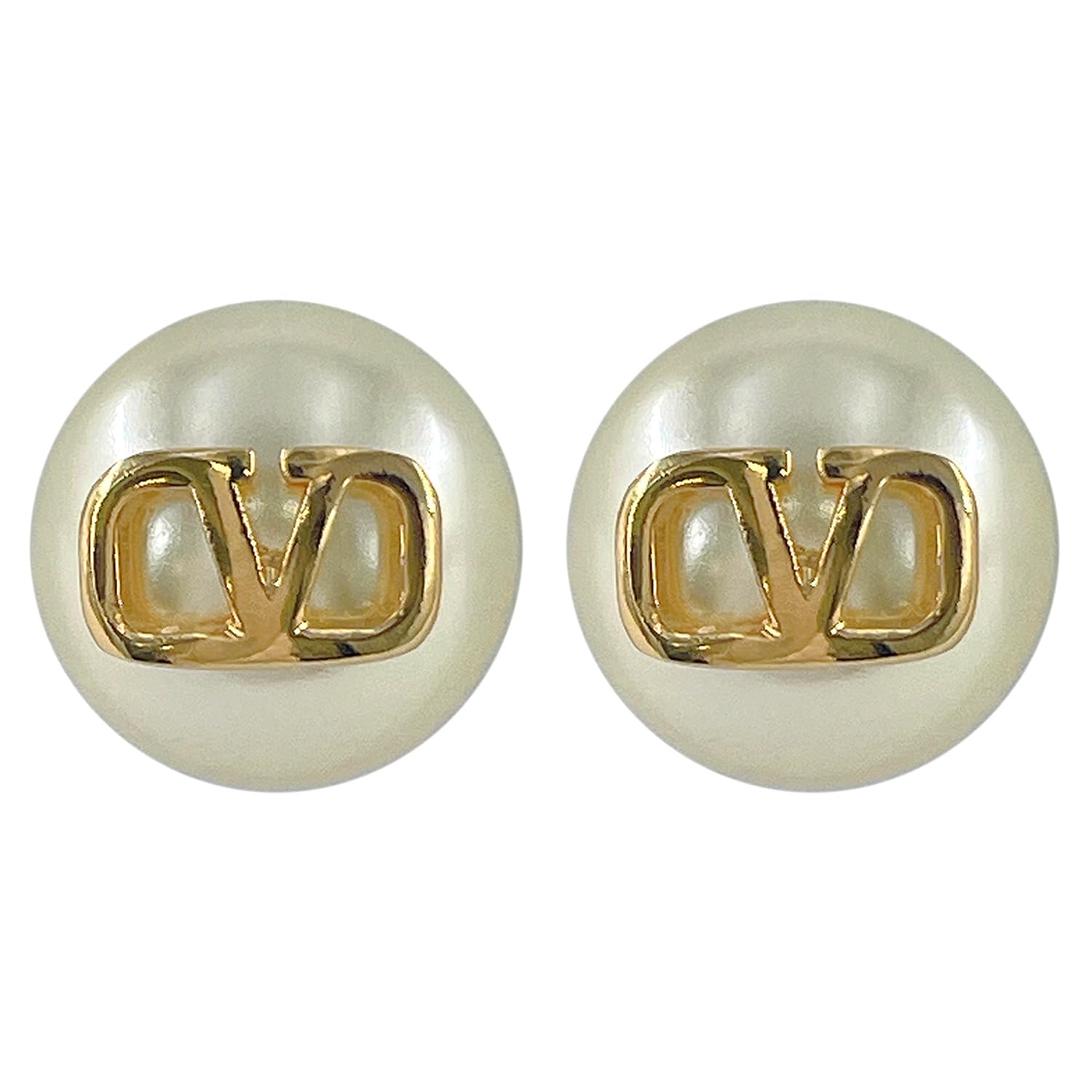 

Valentino V Logo Signature Metal and Pearl Bead Stud Earrings in UXM Gold/Cream (5W2J0E35 0O3) [Used]