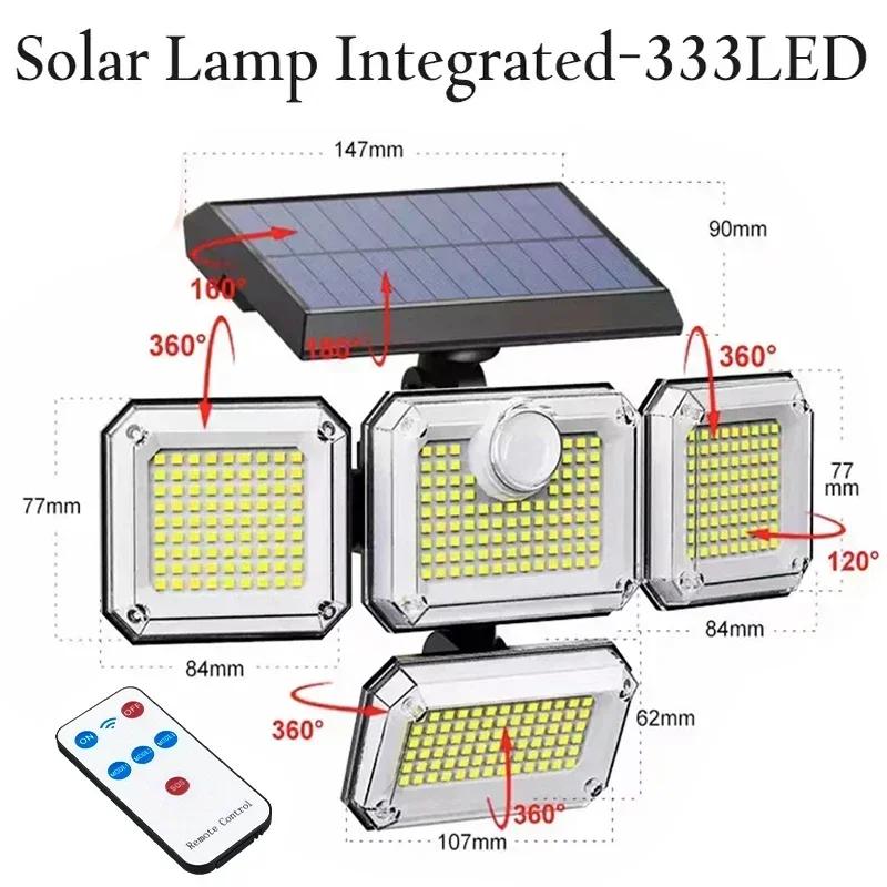 138/198/333 LED Solar Lights Outdoor Motion Sensor Human Induction Adjustable Head IP65 Waterproof Solar Power Wall Lamp