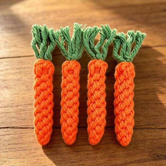 Braided Carrot Dog Toy Safe Cotton Rope Dog Chew Toy Teeth Cleaning Toy for Puppy Teething Interactive Fetch Play