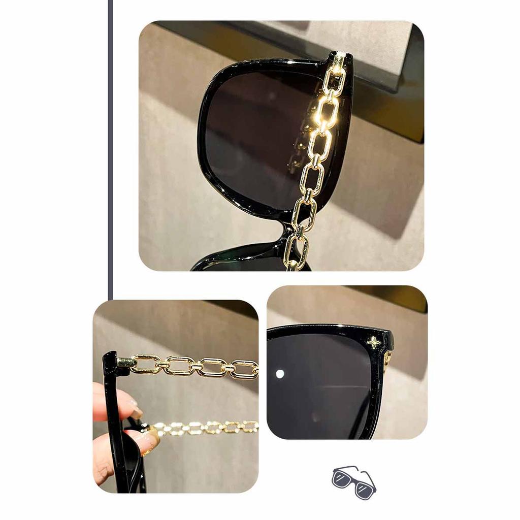Übergroße quadratische Rahmenkette Sonnenbrille UV400 Schutz Retro Chic Brille für Damen