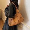Floral Cutout Suede Hobo Bag with Open Top Design Large Capacity Fashion Shoulder Bag