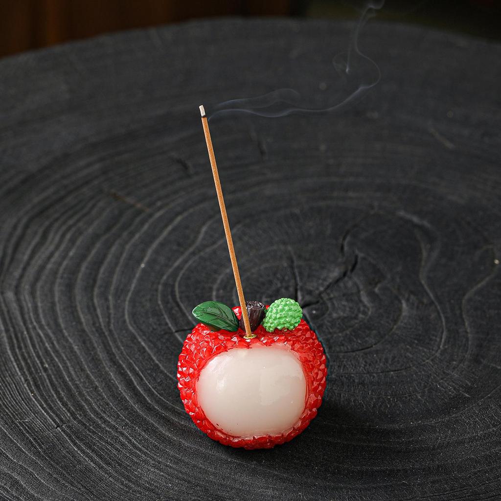 Lychee Celadon Resin Incense Holder - Small Sandalwood & Kitten Ornament Plate for Tea Table.