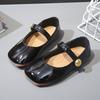 2025 Girl's Leather Shoes Square Toe Elegant Shallow Kids Mary Janes Flat Sole Comfy Children Single Shoes Girls Princess Shoes