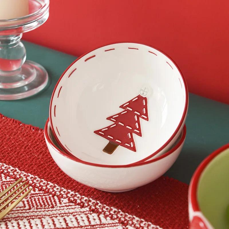 1ks Severská keramická miska Santa Clause Kreativní embosovaná miska na ovocný salát Západní salátové mísy Domácí nádobí Vánoční dárek