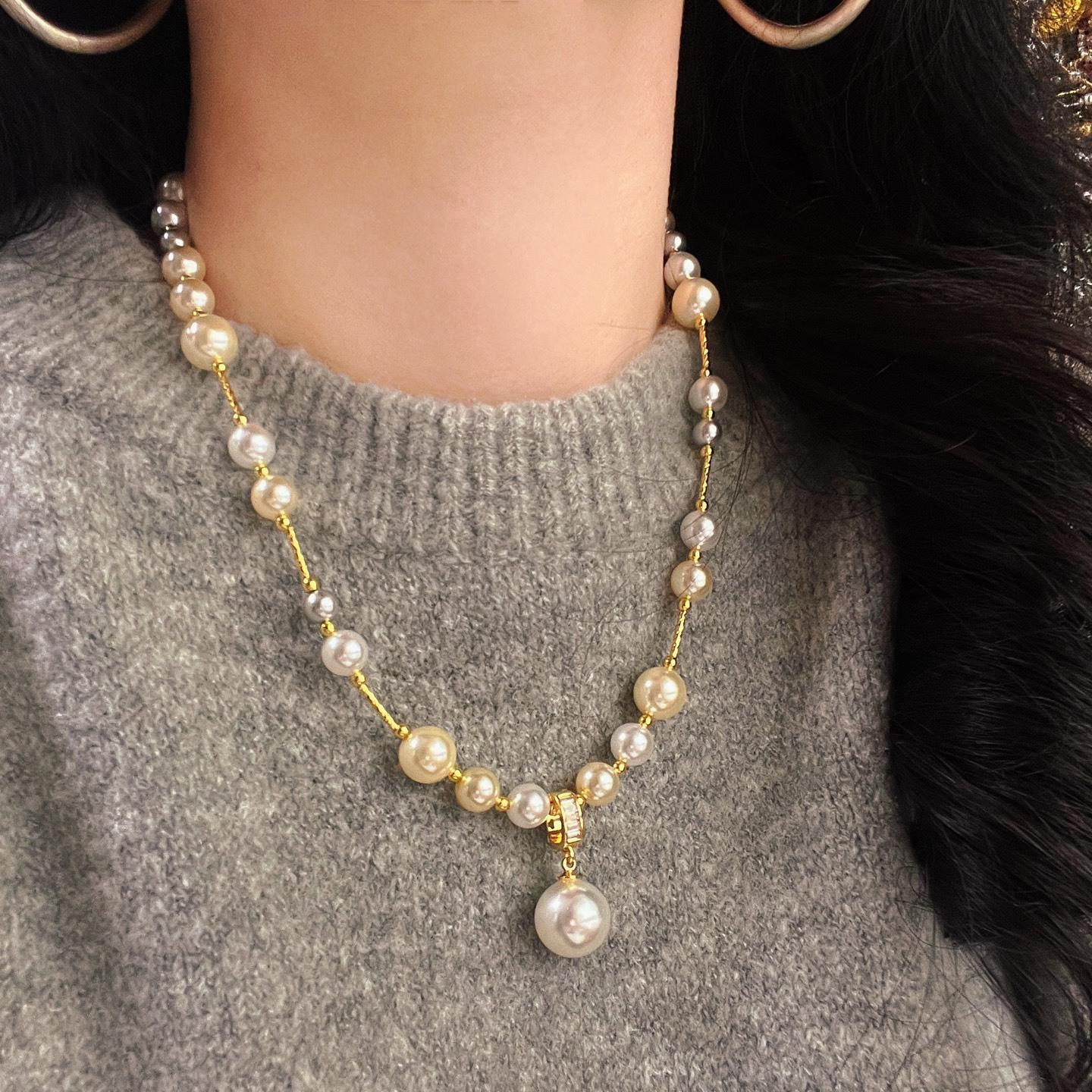 

High Quality Artificial Crystal Pearl Necklace Neck Chain Sweater Chain Women S Pendant