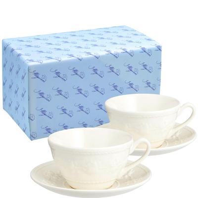 Wedgwood Official Gift Festivity Ivory Pair Teacup Christmas Wedding Housewarming Officially Imported Wrapping & Saucer, 250ml, Ceramic, Tableware,