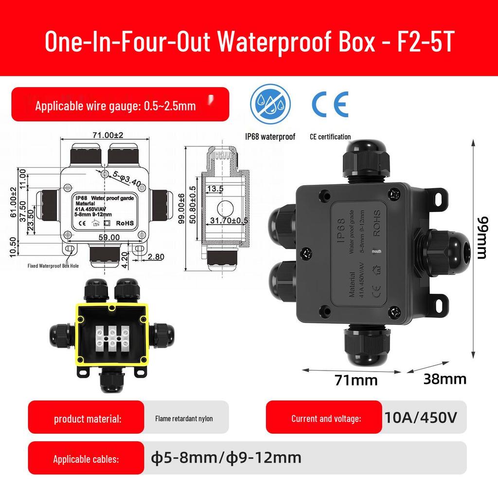 IP68 Waterproof Outdoor Junction Box with Terminals – Plastic High Power Rainproof Distribution Box with Ears