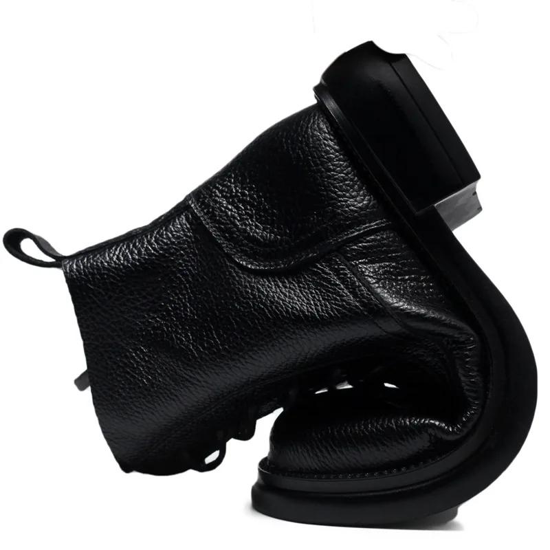 Fashion Spring Lady Ankle Booties Genuine Cow Leather Platform Shoes For Women Winter Youth Girls Soft Sole Thick Heel Knight Snow Boots