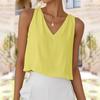 Women's Fashionable Solid Color V-neck Cotton Linen Casual Vest Sleeveless Top