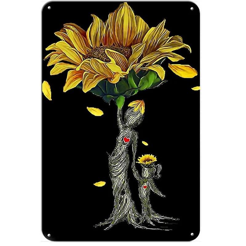 Sunflower Metal Tin Signs Retro Sunflower Vase Rustic Farmhouse Retro Tin Signs Wall Decor Man Cave Home Pub Metal Signs