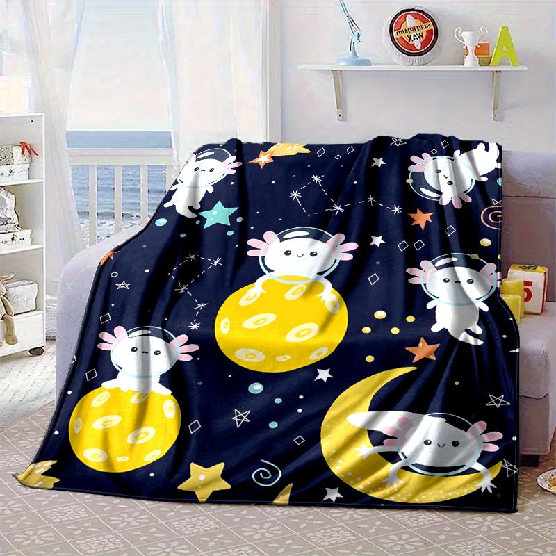 Axolotl Friends In Space Blanket Flannel Blanket for bed, sofa, Camping, Hiking, Picnic Essentials, gift for family Fan gifts