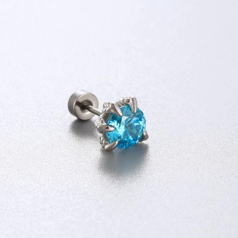 

1 шт. Блискучі різнокольорові кристалічні CZ сережки-пусети з нержавіючої сталі для жінок і чоловіків, сережка-пірсинг з пласким задником з циркону у вигляді драконячого кігтя, циркон 5mm