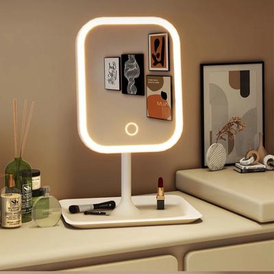 Oglindă de toaletă de birou cu lumină dimmabilă în 3 culori, oglindă LED pentru machiaj, oglindă tactilă, oglindă de toaletă pentru dormitorul femeilor