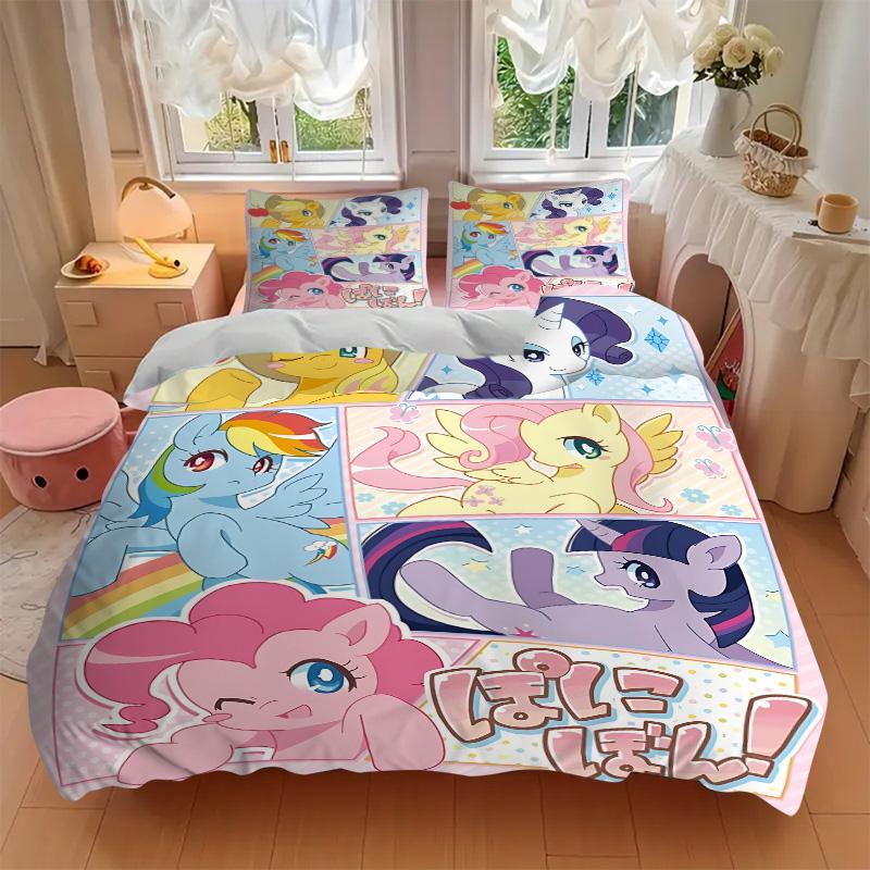 Colorful Ponies Friendship Magic Print 3Pcs Bedding Set,Duvet Cover with 2 Bedro,Pillowcase Home Birthday Gift