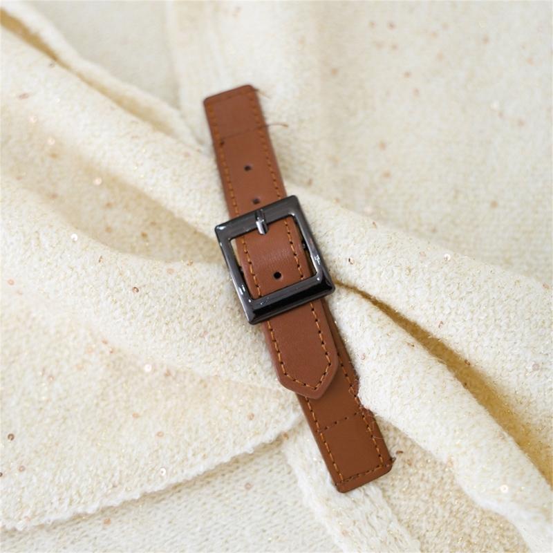 Solid Color Wool Blend Triangular Stole With Leather Clasp Warm Soft Scarf Wrap For Women Lady Winter Autumn Accessory