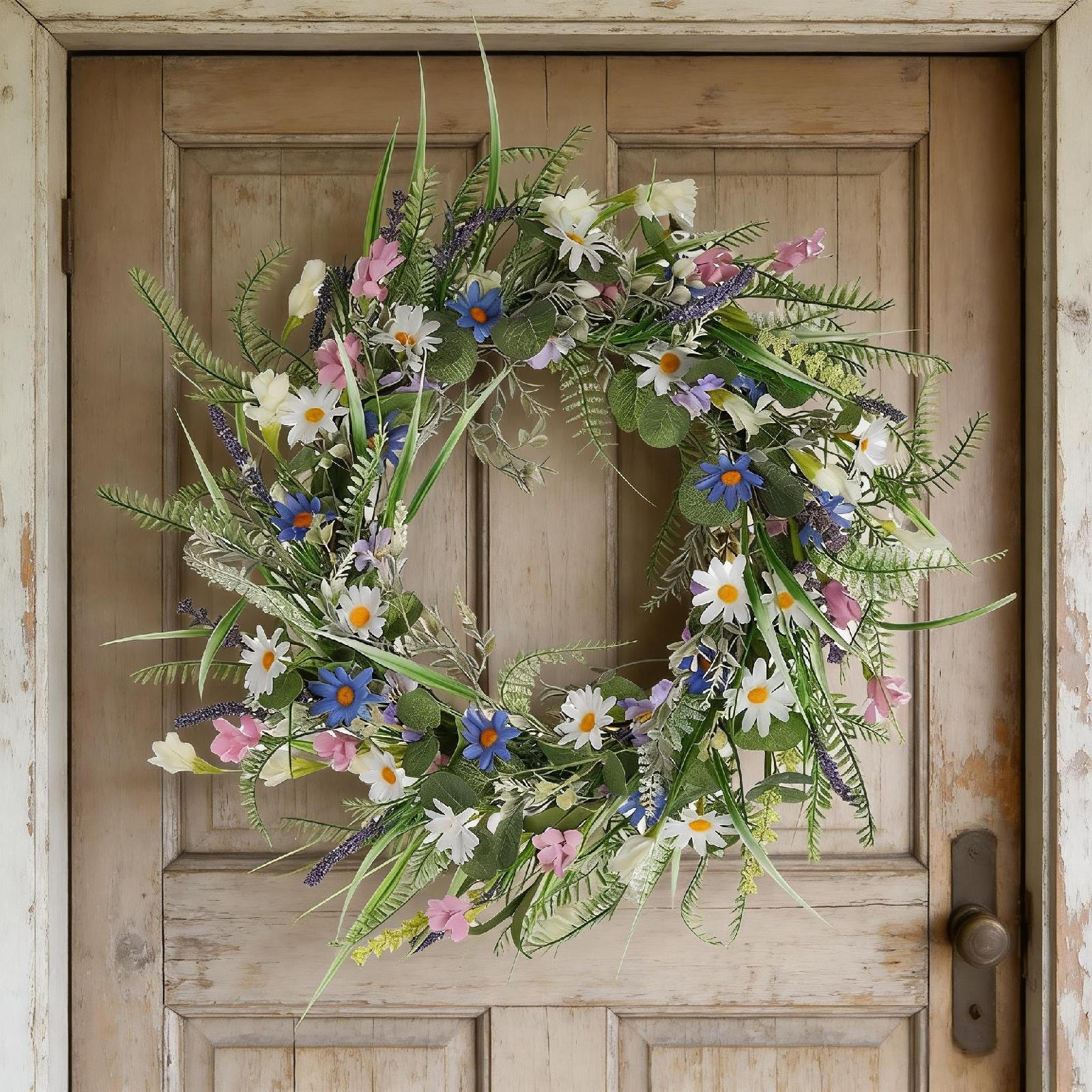 

Artificial Door Wreath Decorative Hanging Ornament Spring Garland Lifelike Floral Arrangement Style A