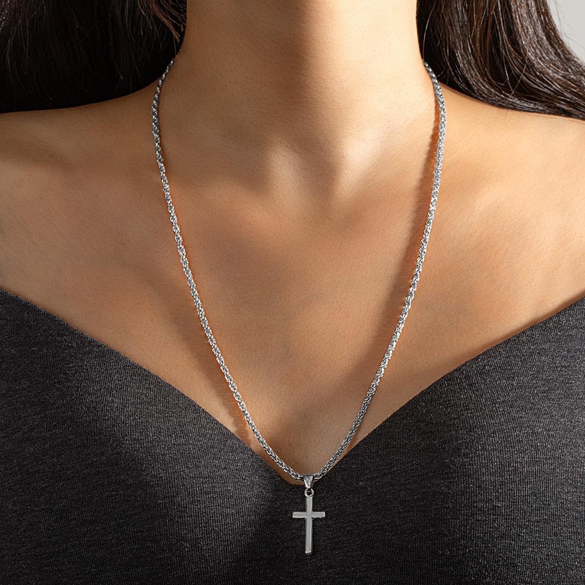 

1 piece fashionable vintage alloy cross pendant Fried Dough Twists chain, versatile necklace for men and women