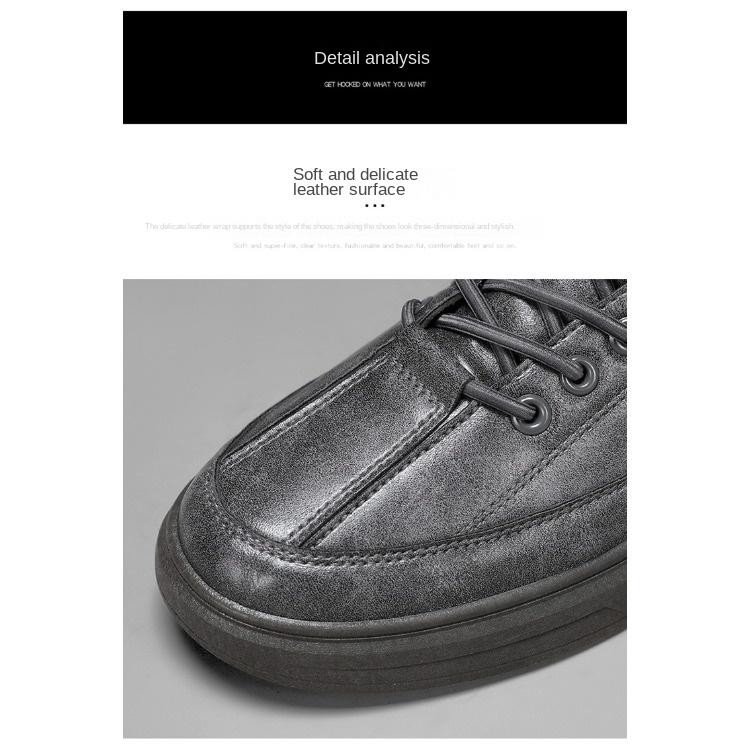 Men's Black Leather Casual Sports Shoes with Breathable, Waterproof, and Non-slip Features