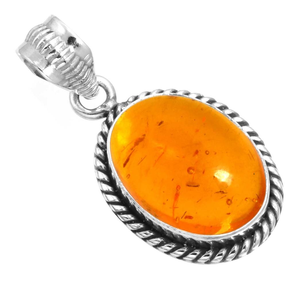 925 Sterling Silver Pendant Women Gemstone Handmade Jewelry Halloween Gift Amber Amethyst Black Onyx Carnelian Garnet Quartz Green Onyx Gold Stone