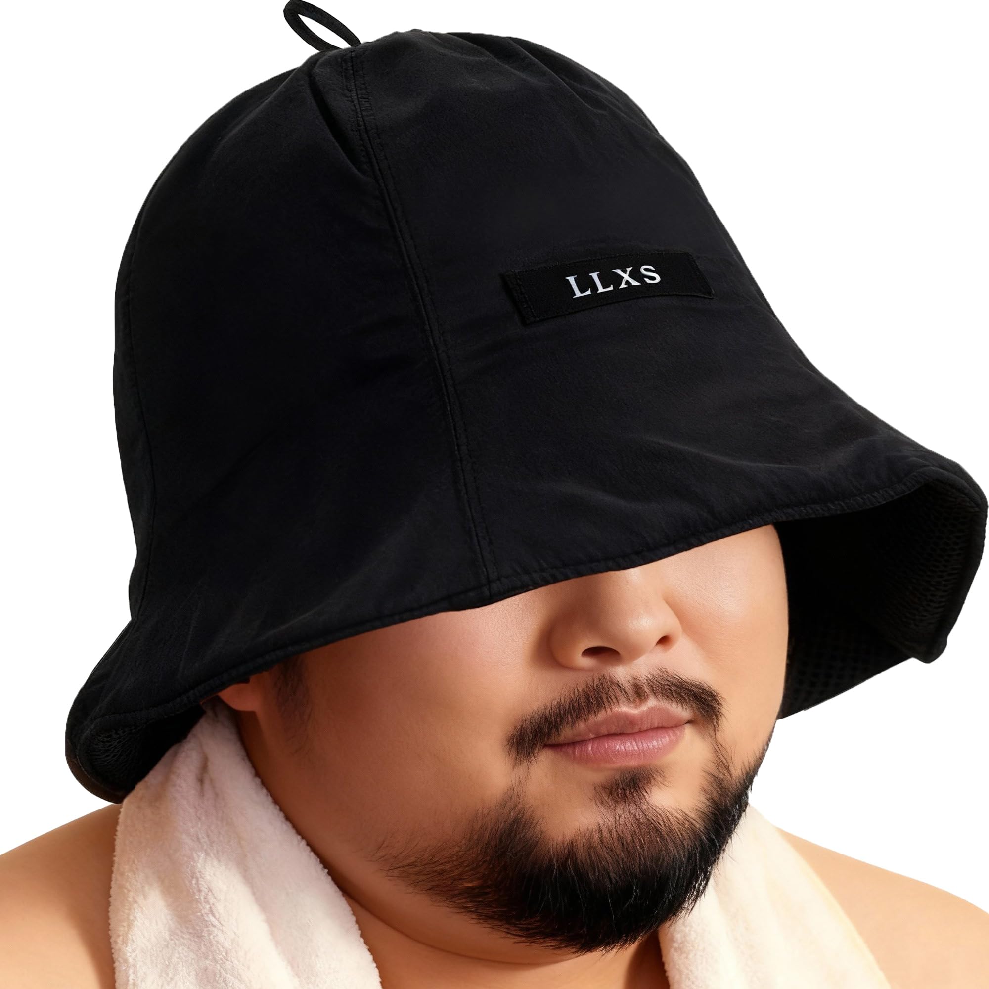 

Шапка для сауны для любителей сауны Большого размера Двухслойная с разным с возможностью хранения Сауна Горячие источники [LLXS] - Глубокий, [Двусторонние материалы] Мужская и чёрный