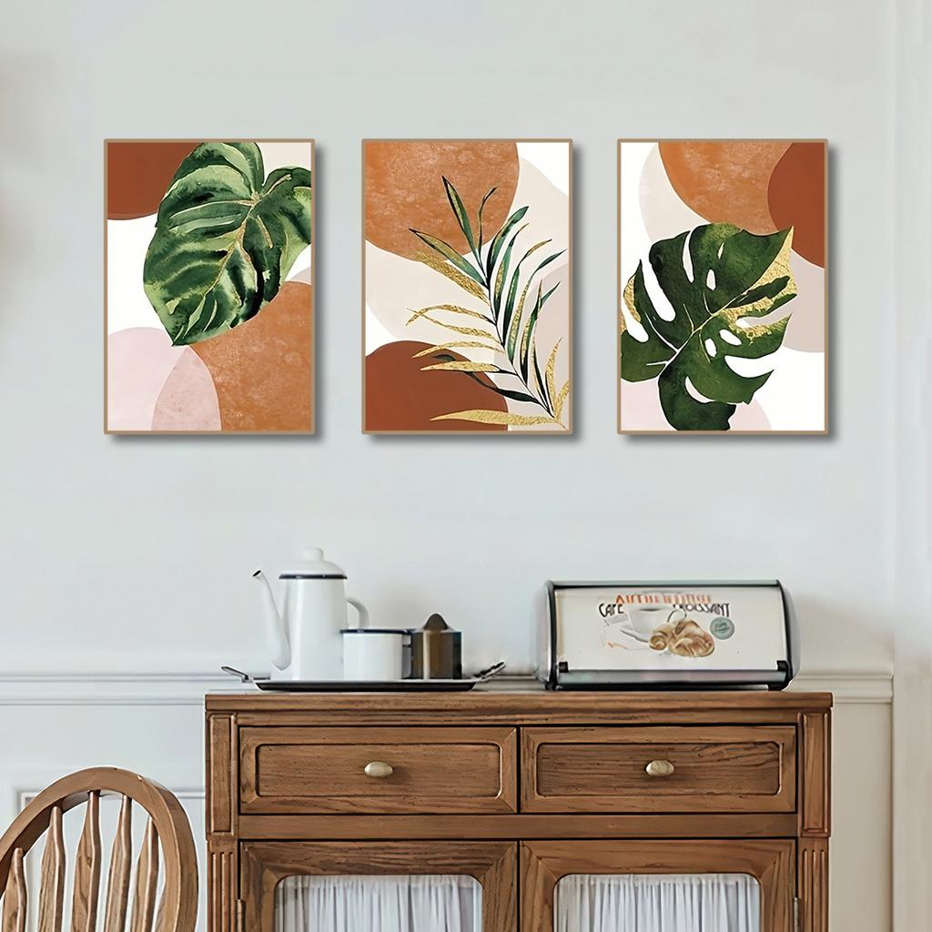Wall Art Canvas Paintings Modern Still Life Poster Prints Pictures for Living Room Decoration 3pcs Boho Palm Leaf Green Plants