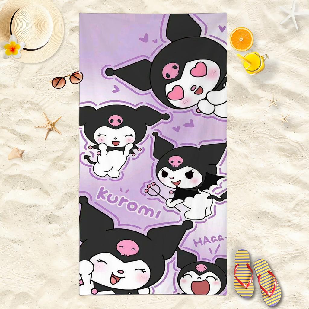 Sanrio Characters Beach Towel Cute Hello Kitty Kuromi My Melody Cinnamoroll Pochacco Print Quick Dry Microfiber Towel