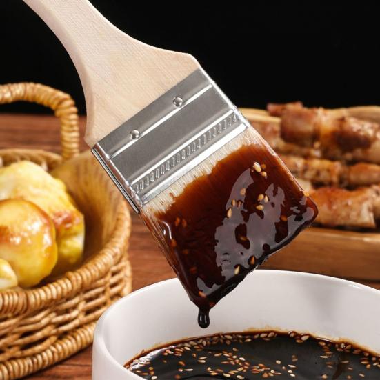 Basting Brush with Wooden Handle Heat Resistant Kitchen Oil Brush for BBQ Sauce Pastry Spreader for Pancakes