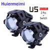 2Pcs U5 3000LM 125W Motorcycle Headlight Upper Low Beam LED Motorbike  Driving  Spot Fog Spot Bulb Light & Switch