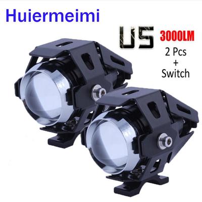 New 2Pcs U5 3000LM 125W Motorcycle Headlight Upper Low Beam LED Motorbike  Driving  Spot Fog Spot Bulb Light & Switch