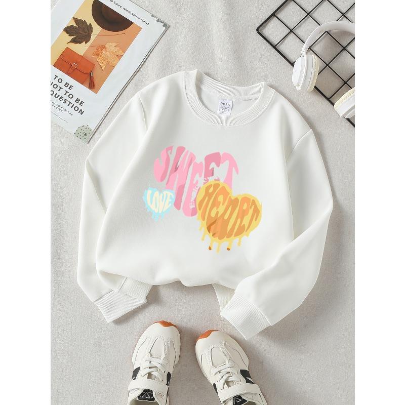 Taglie Europee Felpa Girocollo Dolce Cuore Drip da Ragazza, Maglietta Casual a Manica Lunga, Morbida Confortevole