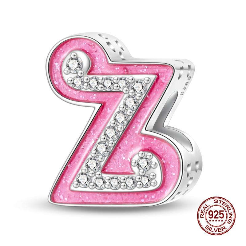 New In 26 Pink Pave A- Z Alphabet Beads Copper Love Letter Charm Fit Original 3Mm Charms Bracelet Bangle Fine Jewelry Gifts