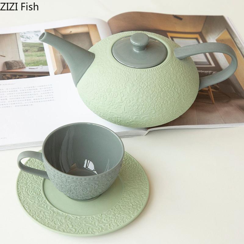 Flower Relief Ceramic Cup&saucer Floral Pattern Coffee Mug Dining Table Milk Mugs Afternoon Tea Teacup Fruit Juice Container