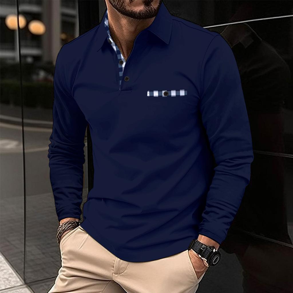 New Work Exercise Fitness Spring Long Sleeve V-Neck Button Men'S Real Pocket Casual Top Polo Shirt Business Shirt