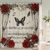 Watercolor Red Roses Flowers And Butterflies Shower Curtain Bath Curtain Printing Bathroom Curtains For Home Decoration Curtain