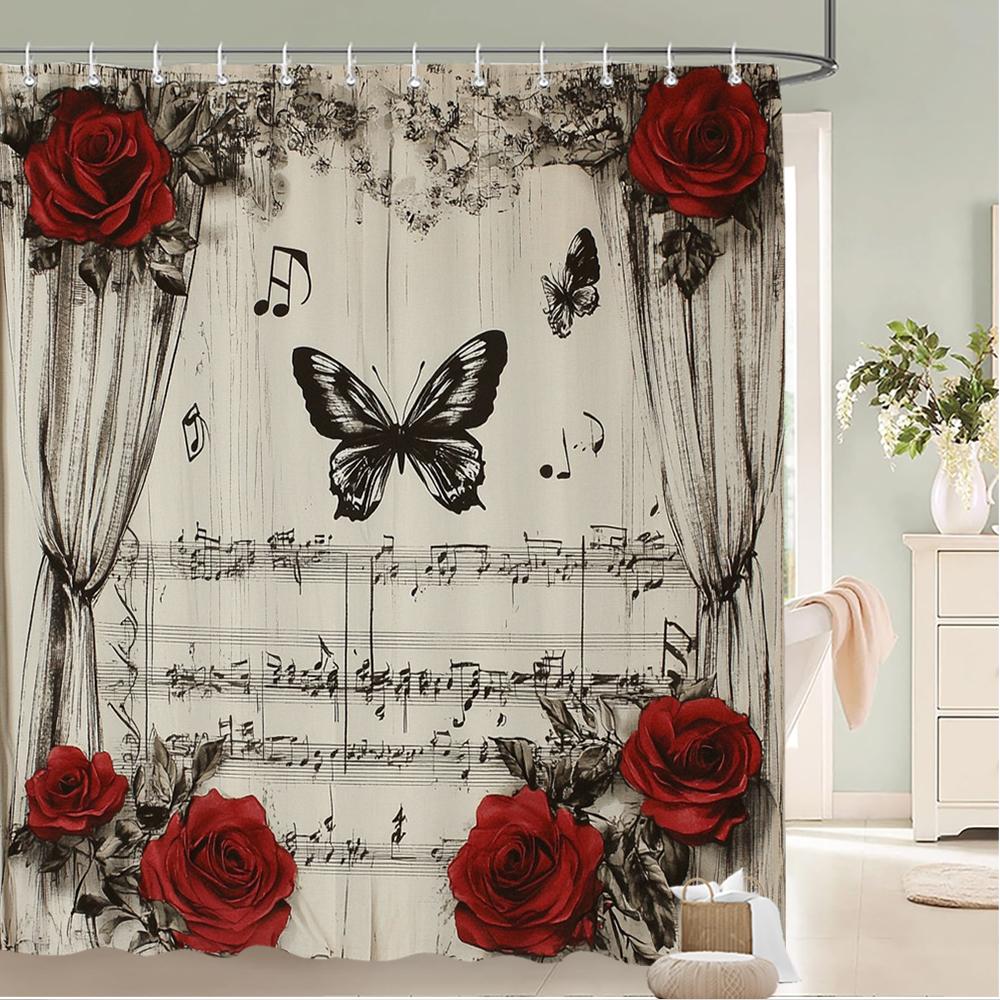 Watercolor Red Roses Flowers And Butterflies Shower Curtain Bath Curtain Printing Bathroom Curtains For Home Decoration Curtain