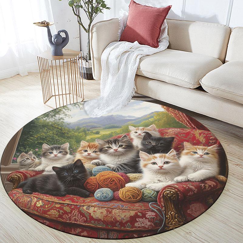 Christmas Kitten Pattern Round rug,Carpet Rug for Living Room Bedroom Playroom ,Non-slip Floor Mat,Holiday Gifts and Birthday Gifts.