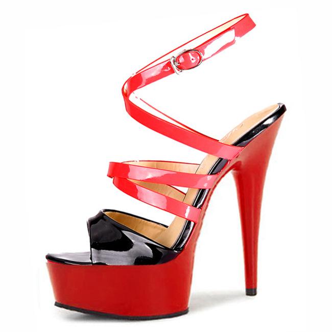 15Cm high heels thin heels waterproof table shoes color matching hollow hate sky high crystal wedding shoes women