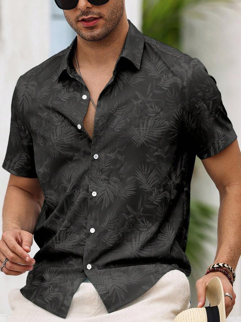VENTUSAIL Men's All-Over Print Single-Breasted Casual Versatile Daily Wear Short Sleeve Shirt, Holiday