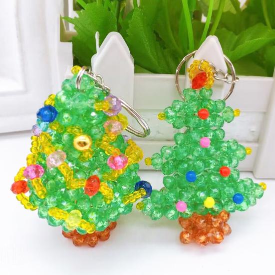 Decorative Bead Art for Home Christmas Tree Keychain, Faux Crystal Beaded Xmas Pendant, Decoration Hanging 3D Holiday Key Ring Charm Accessory