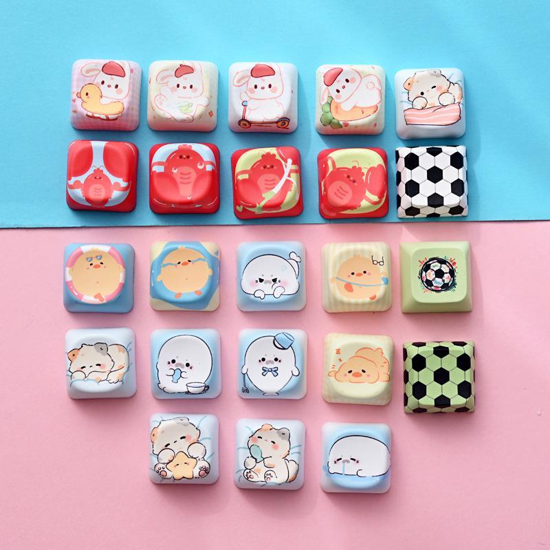 10 Pcs Creative Dye Sublimation Keyboard Keycap Accessories Cute Animal Stress Relief Keyboard Hats