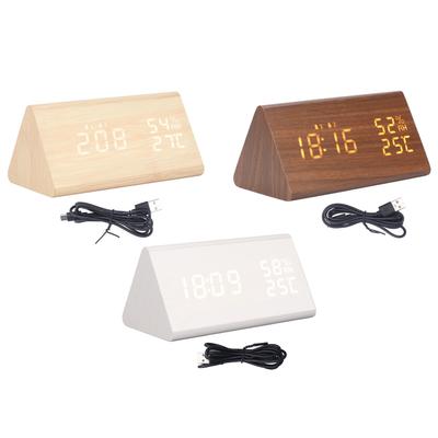 LED Digital Alarm Clock Multipurpose Wooden Clock with Voice Control Humidity Temperature Week Time