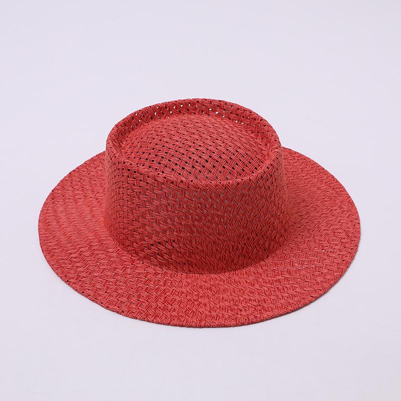 Summer Hand-woven Hollow Breathable Versatile Flat-top Straw Hat Camping Travel Sunscreen Beach Shade Flat-top Hat