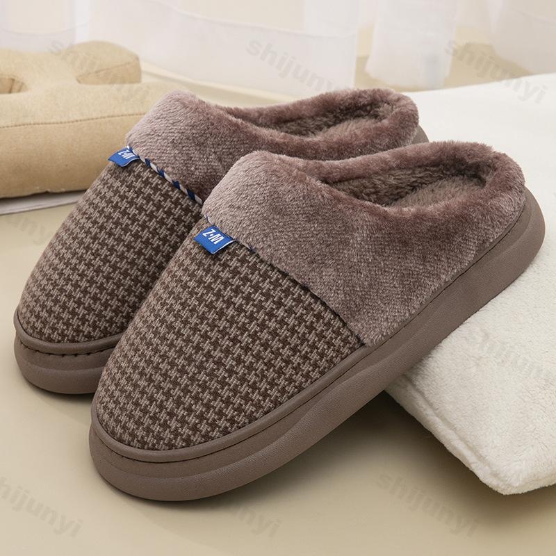 Fashion Men's Cotton Slippers Autumn Winter New Indoor Warm Non Slip Platform Home Shoes Thicken Plush Comfortable Slip On Cotton Shoes