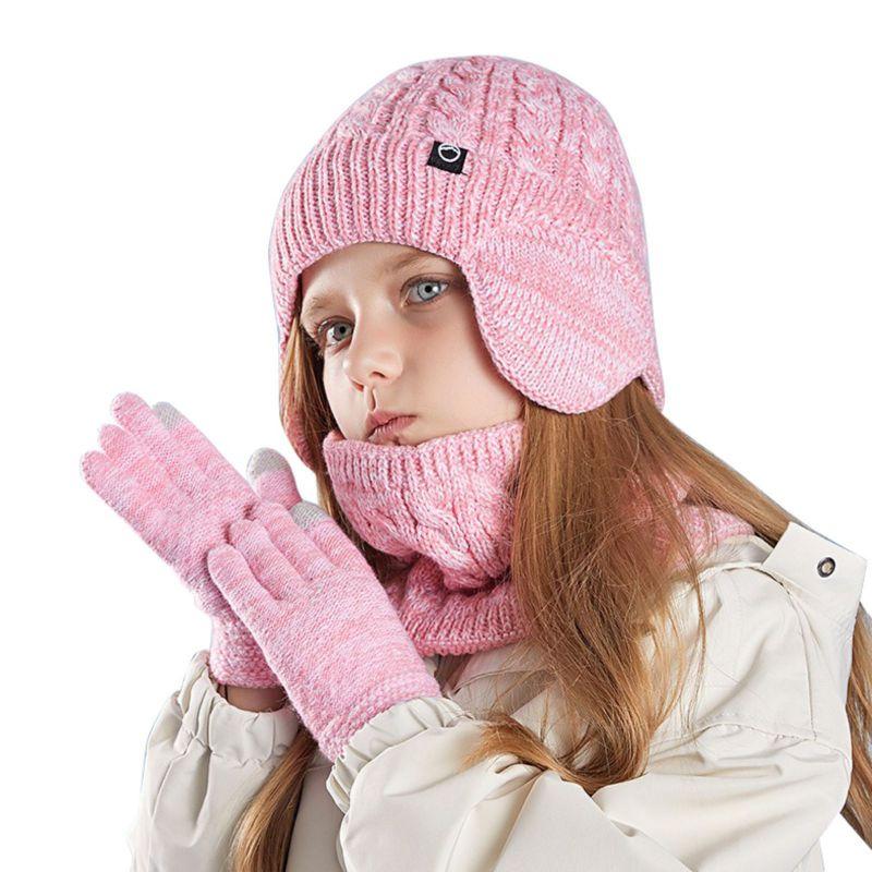 Kids Winter Knitted Warm Hat Scarf Gloves 3pcs Sets