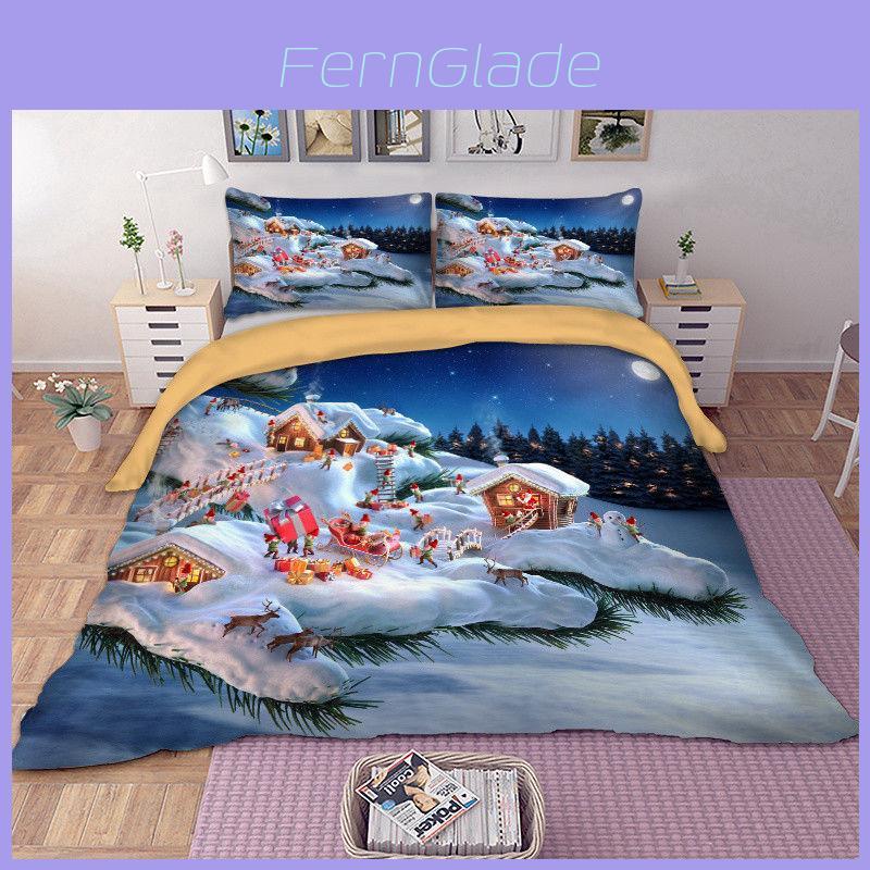 Luxurious Father Christmas Duvet Cover Pillow Cases Santa Claus Quilt Cover Bedding Set