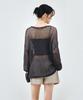 MONGDOL Paper Net See-Through Knit Top Charcoal Mdkt126Charcoal